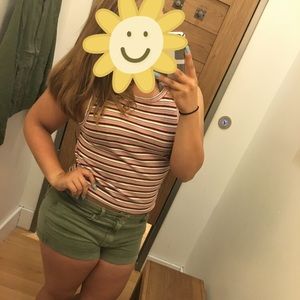 Burgundy, pink and white striped tank top